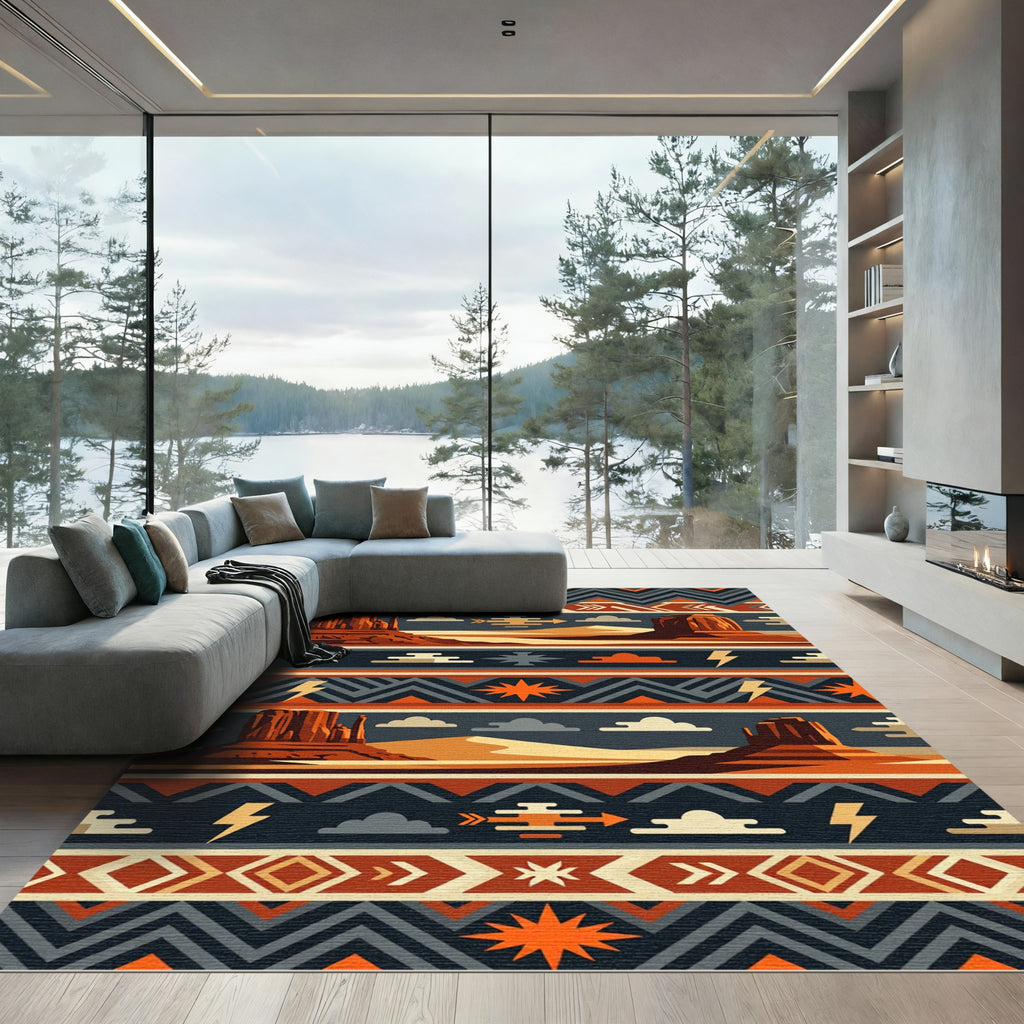 Earthy Southwest Mesa Sunset Geometric Rug