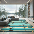 Coastal Beach Hut Striped Ocean Rug