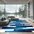 Deep Blue Geometric Stripe Overlay Rug