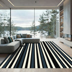 Minimalist Navy and Cream Vertical Stripe Rug