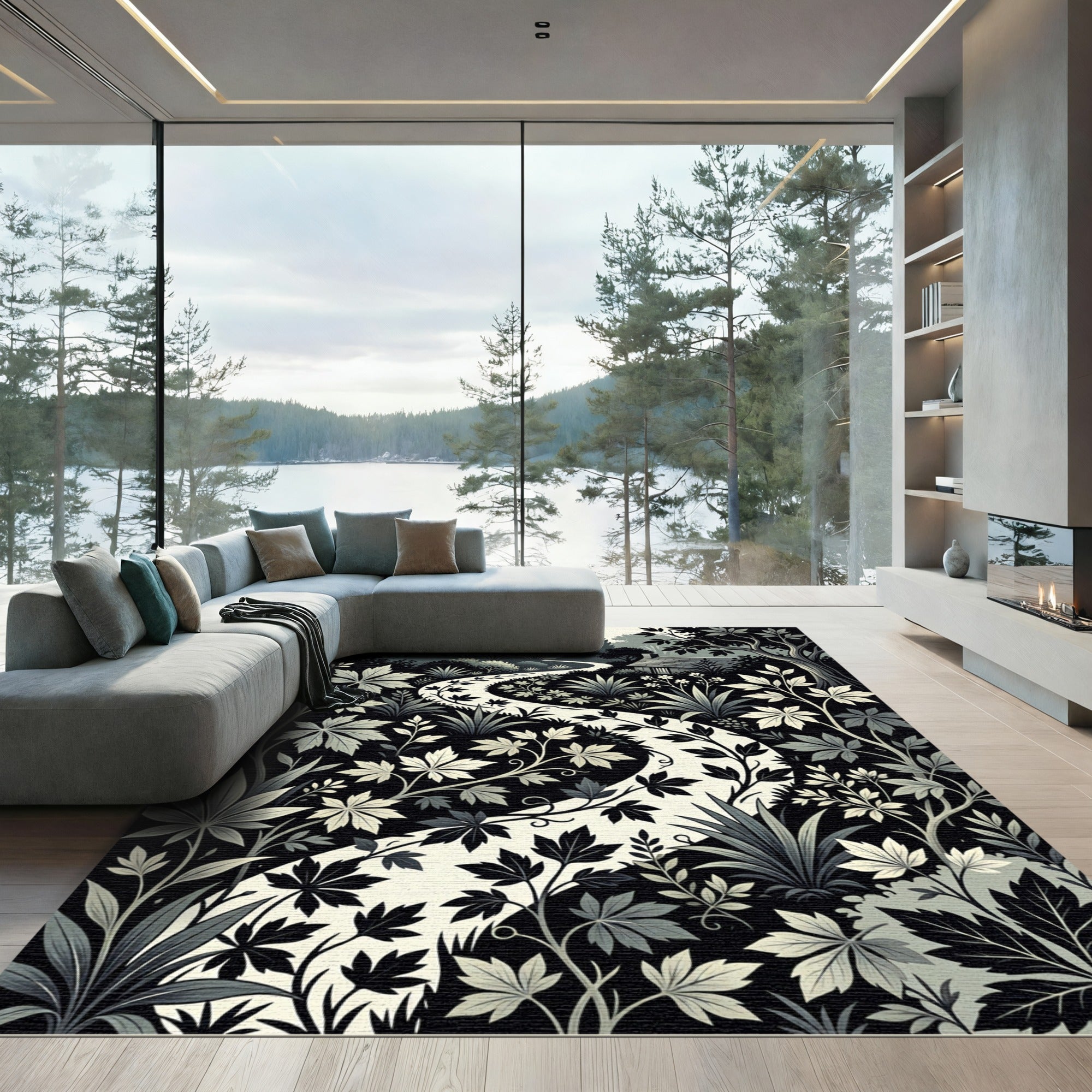 Monochromatic Woodland Path Foliage Rug