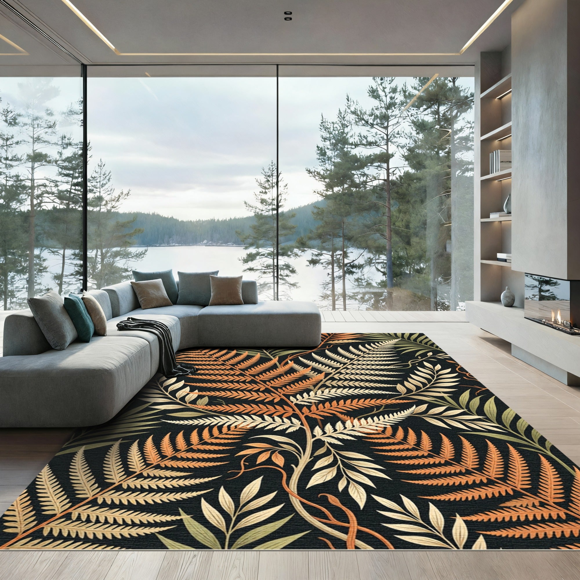 Lush Autumnal Fern Botanical Foliage Rug