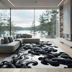 Monochrome Ink Swirl Abstract Composition Rug