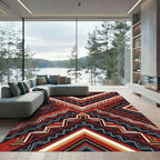 Bold Crimson Geometric Chevron Abstract Rug