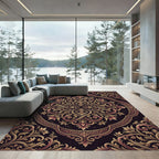 Gold Filigree Damask Dark Floral Medallion Rug