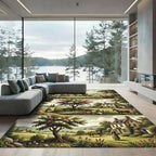 Pastoral Pink Floral Cottage Landscape Rug