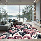Watercolor Crimson Hearts Swirl Rug
