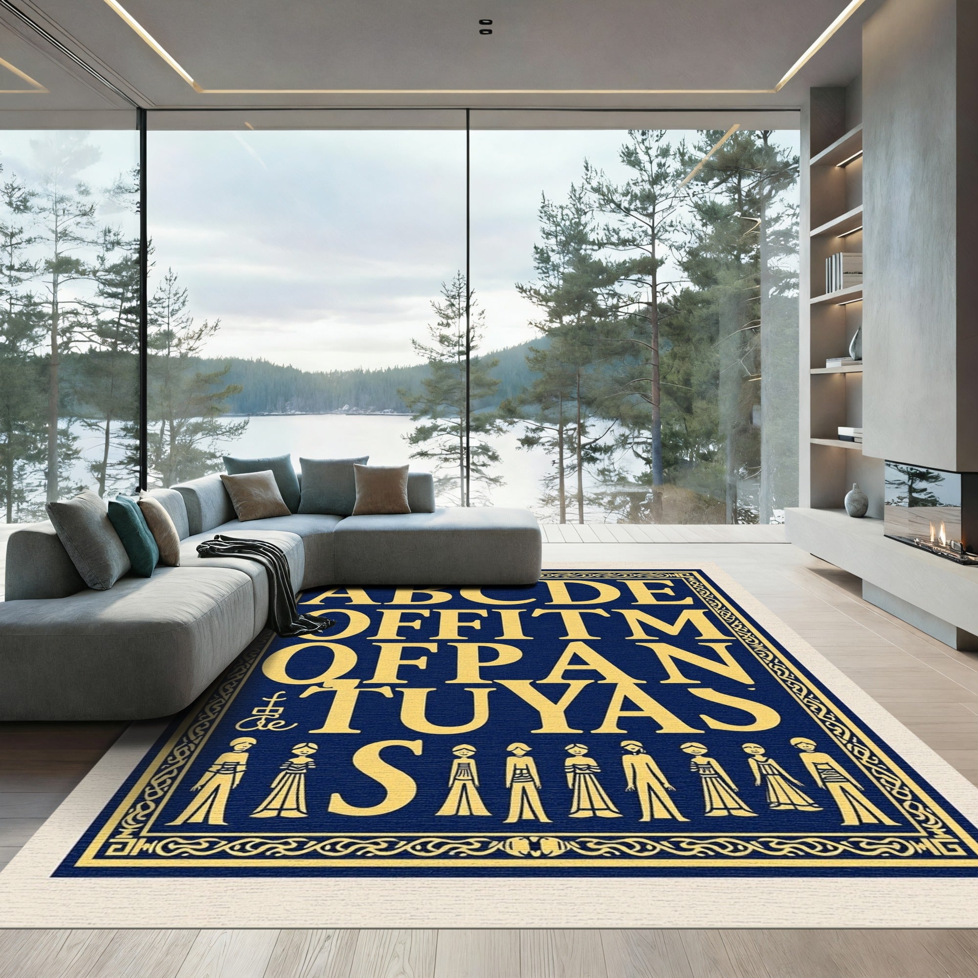 Golden Alphabet Figures Border Rug