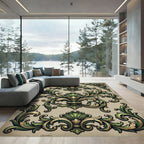 Ornate Green Gold Acanthus Scroll Rug