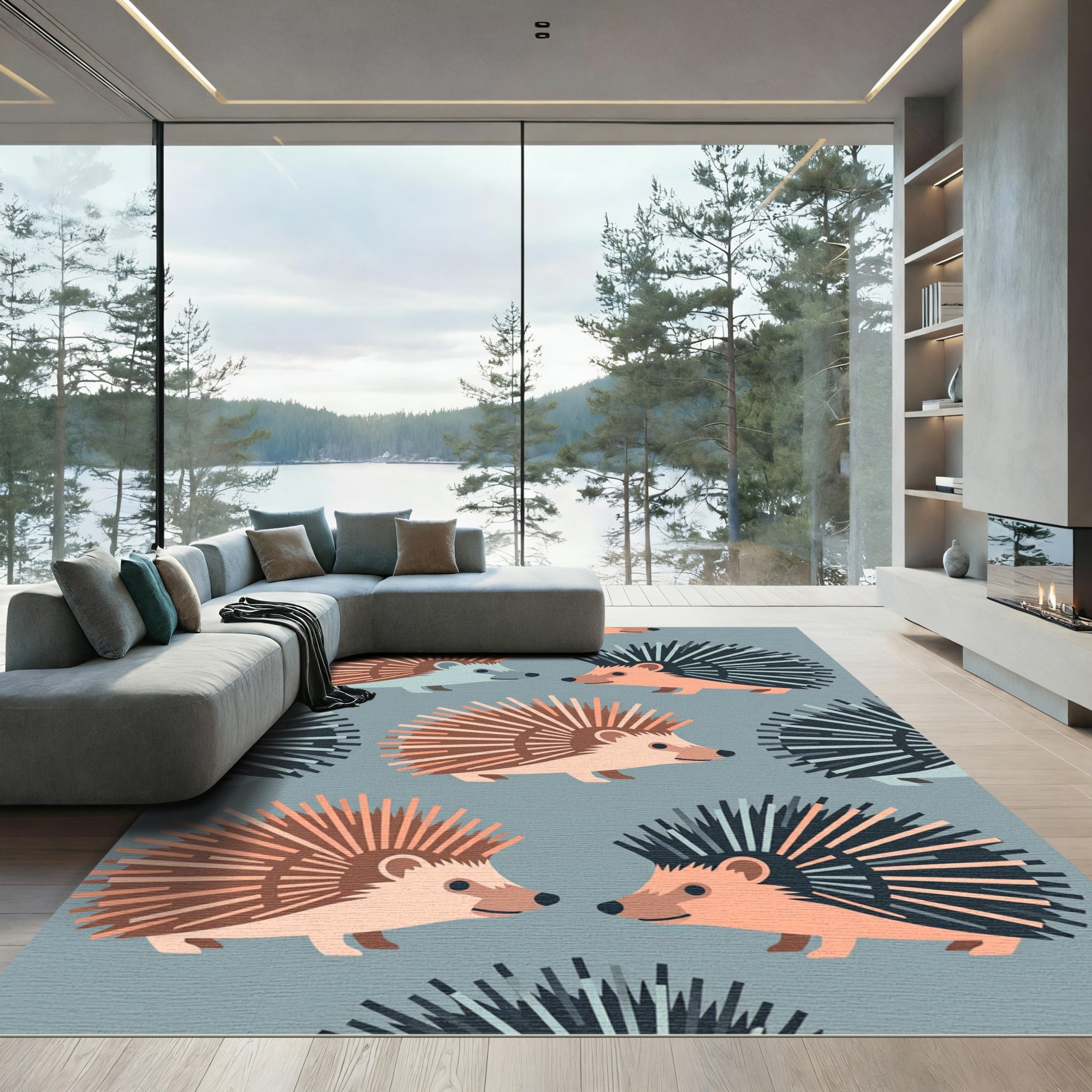 Playful Pastel Hedgehog Illustration Rug