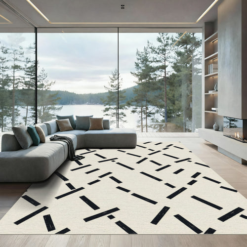 Black White Interlocking Stripe Rug
