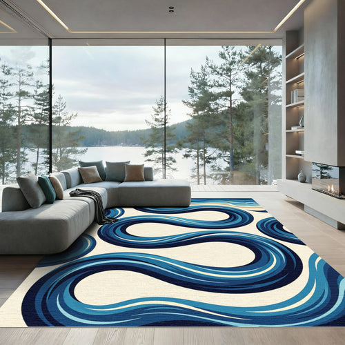 Abstract Fluid Navy Wave Swirl Rug