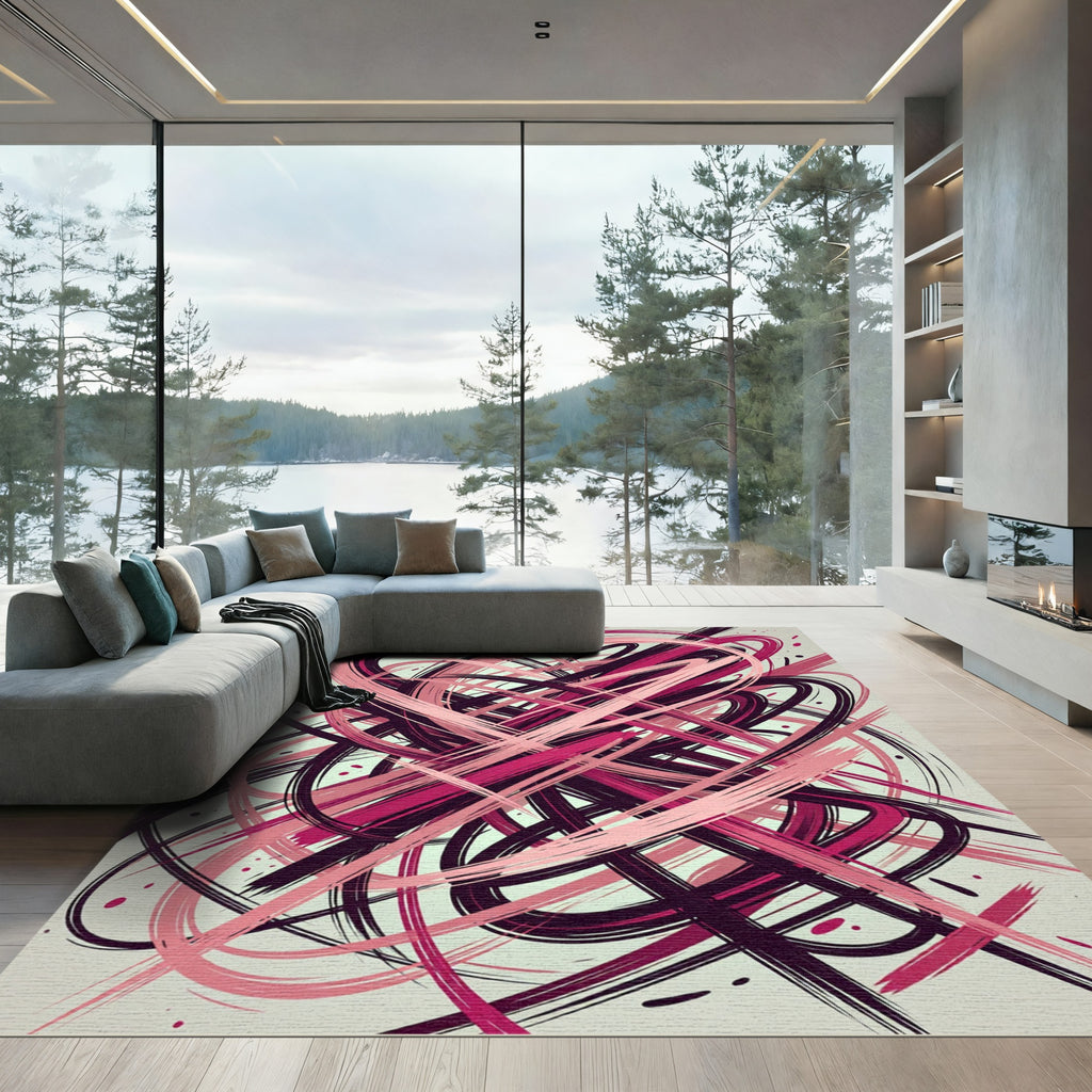 Abstract Pink Swirls Graffiti Rug
