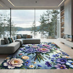 Lavender Blue Floral Bouquet Arrangement Rug