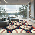 Cream Baseball Jersey Stripe Navy Graphic Rug