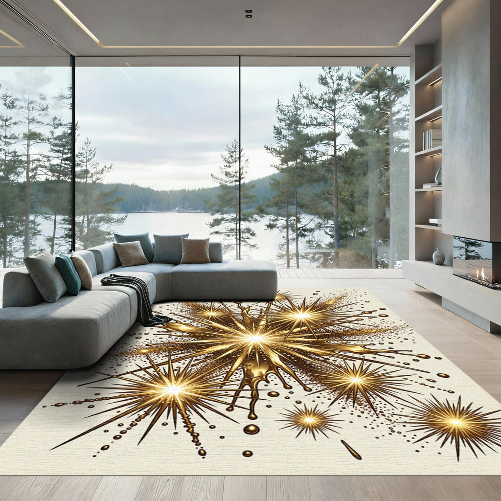 Golden Starburst Splash Burst Rug