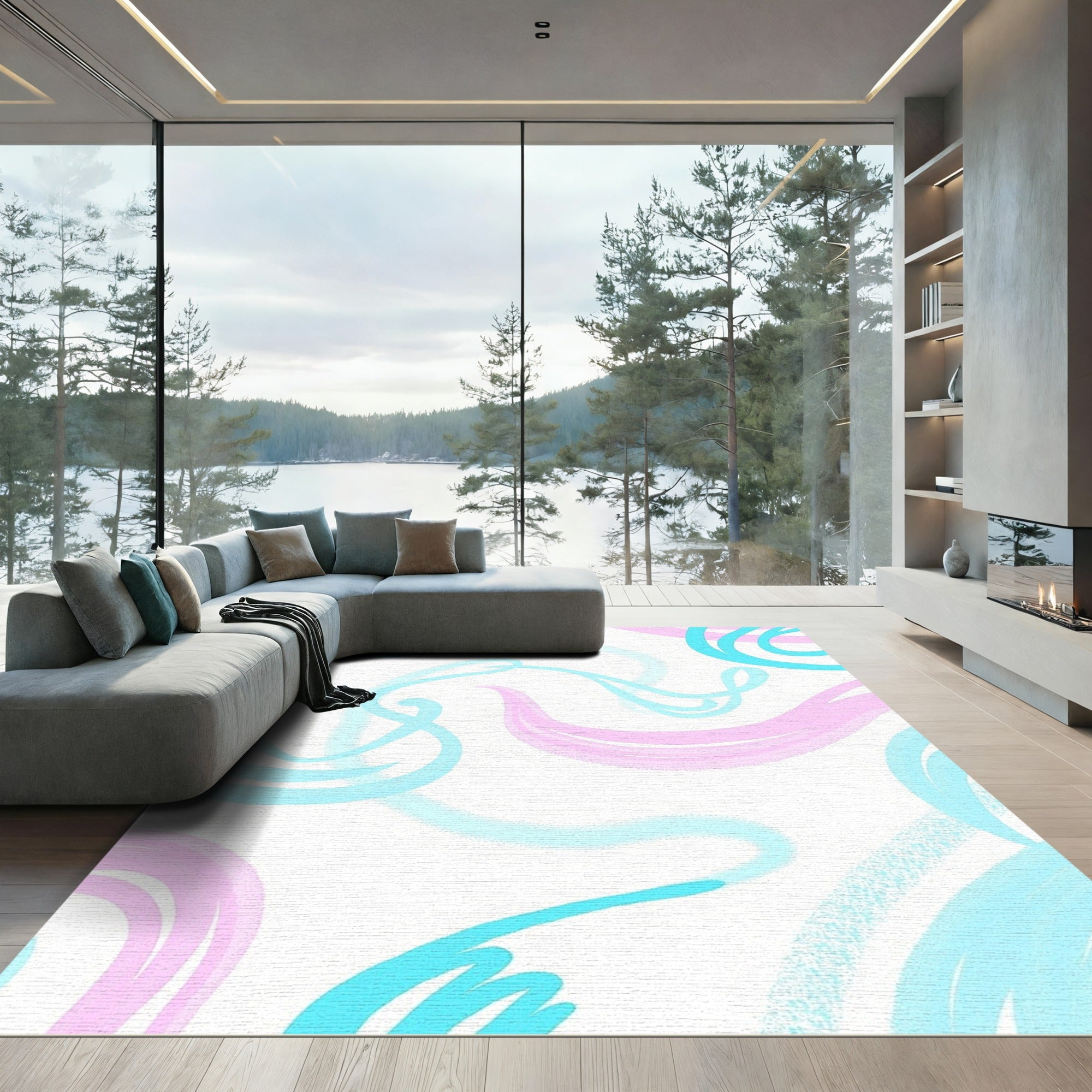 Pastel Swirls Abstract Brushstroke Rug