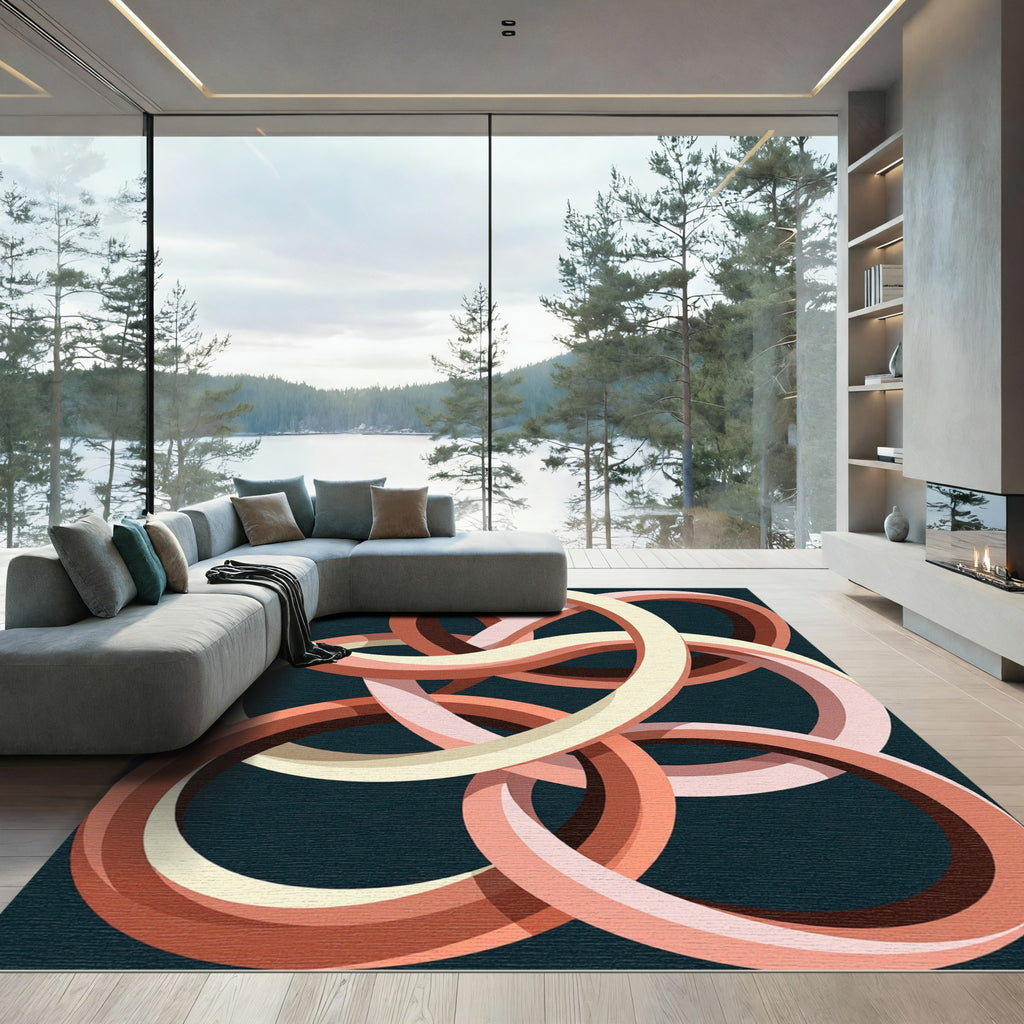 Intertwined Abstract Circles Peach Cream Rug
