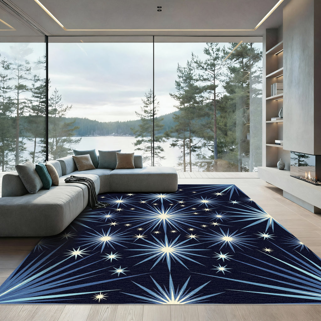 Midnight Blue Celestial Starry Night Rug