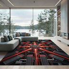 Cybernetic Red Circuit Board Abstract Rug