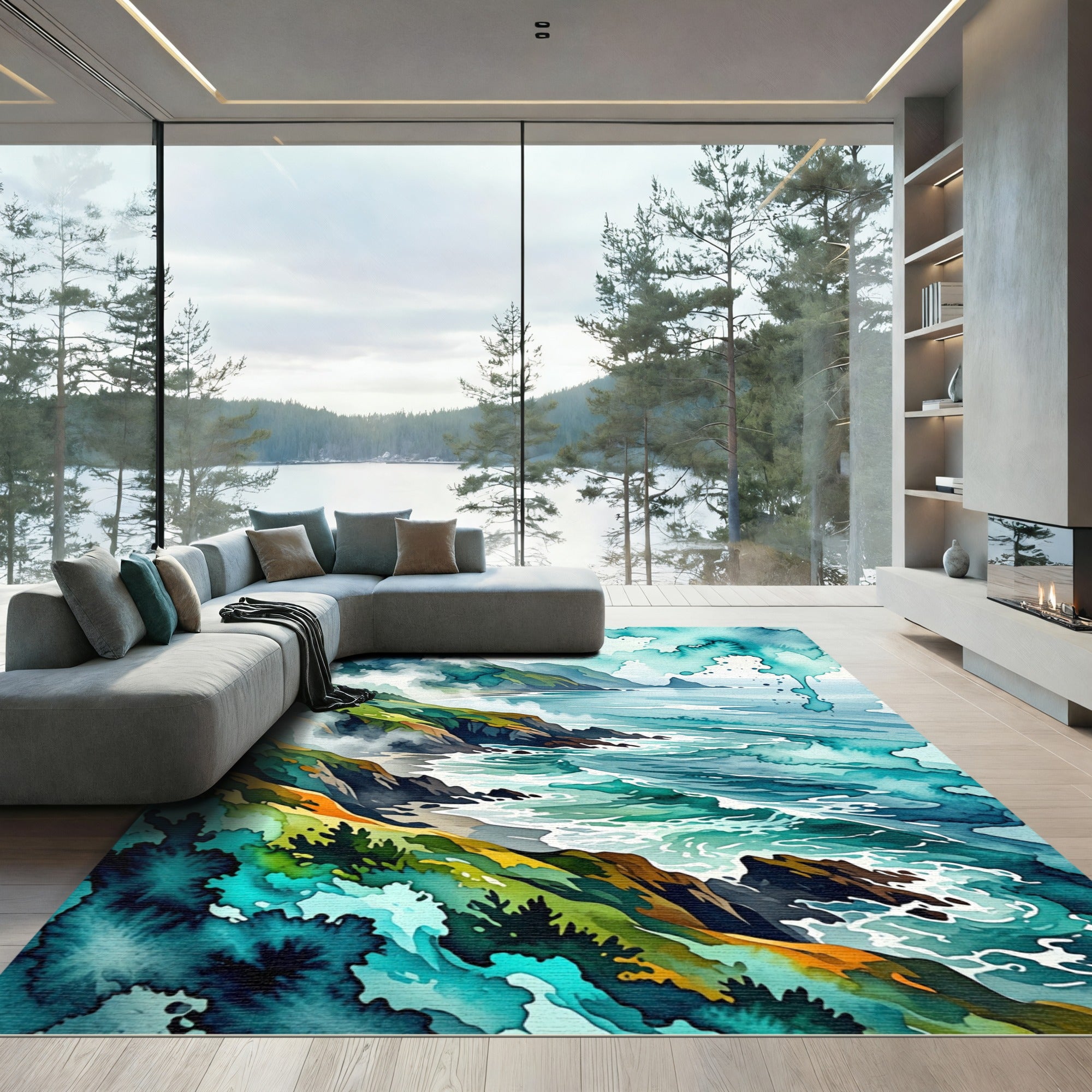 Abstract Coastal Cliff Ocean Wave Rug