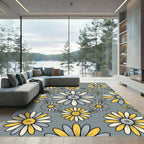 Yellow and Blue Daisy Floral Tile Rug