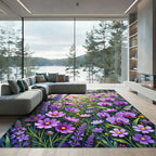Vibrant Purple Orchid Lavender Field Rug