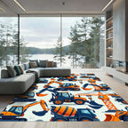Playful Orange Cartoon Construction Vehicle Art Rug