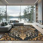 Ornate Golden Fleur de Lis Medallion Rug