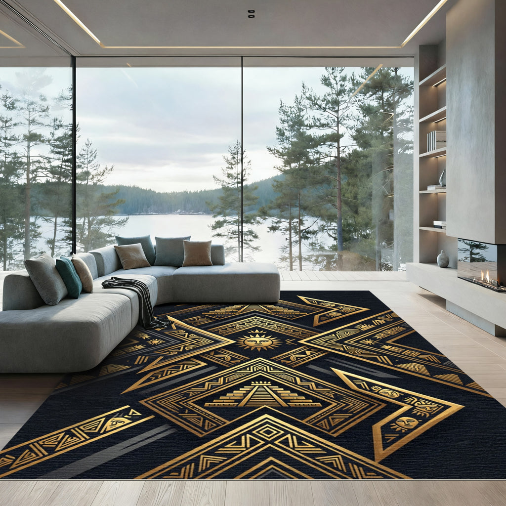 Golden Sun Tribal Pyramid Arrangement Rug