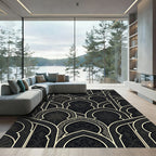 Ornate Black and Gold Archway Mosaic Rug