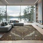 Ornate Gold Navy Filigree Medallion Rug