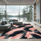 Blush Rose and Charcoal Abstract Strokes Rug