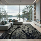 Monochrome Dandelion Silhouette Botanical Art Rug
