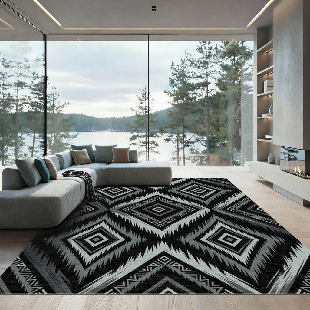 Monochrome Diamond Tribal Geometry Rug