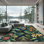 Lush Tropical Orchid and Palm Art Rug