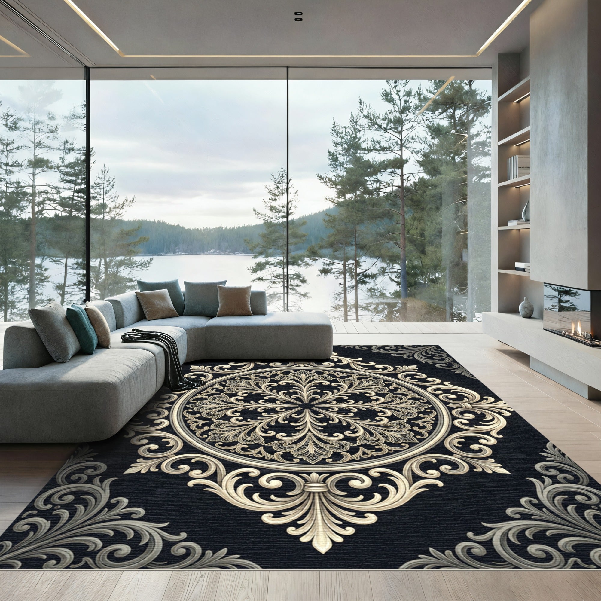 Classic Ivory Ornate Floral Mandala Rug
