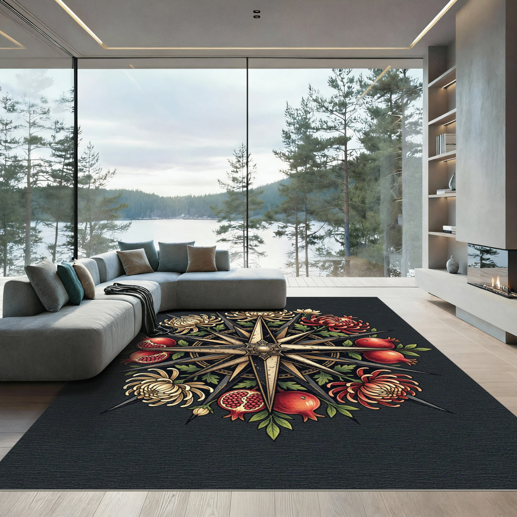 Gothic Pomegranate And Chrysanthemum Compass Rug