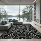 Ornate Gray Scroll Leaf Floral Rug