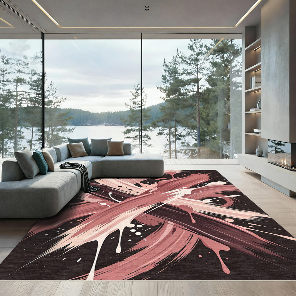Blush and Cocoa Abstract Ink Brush Rug