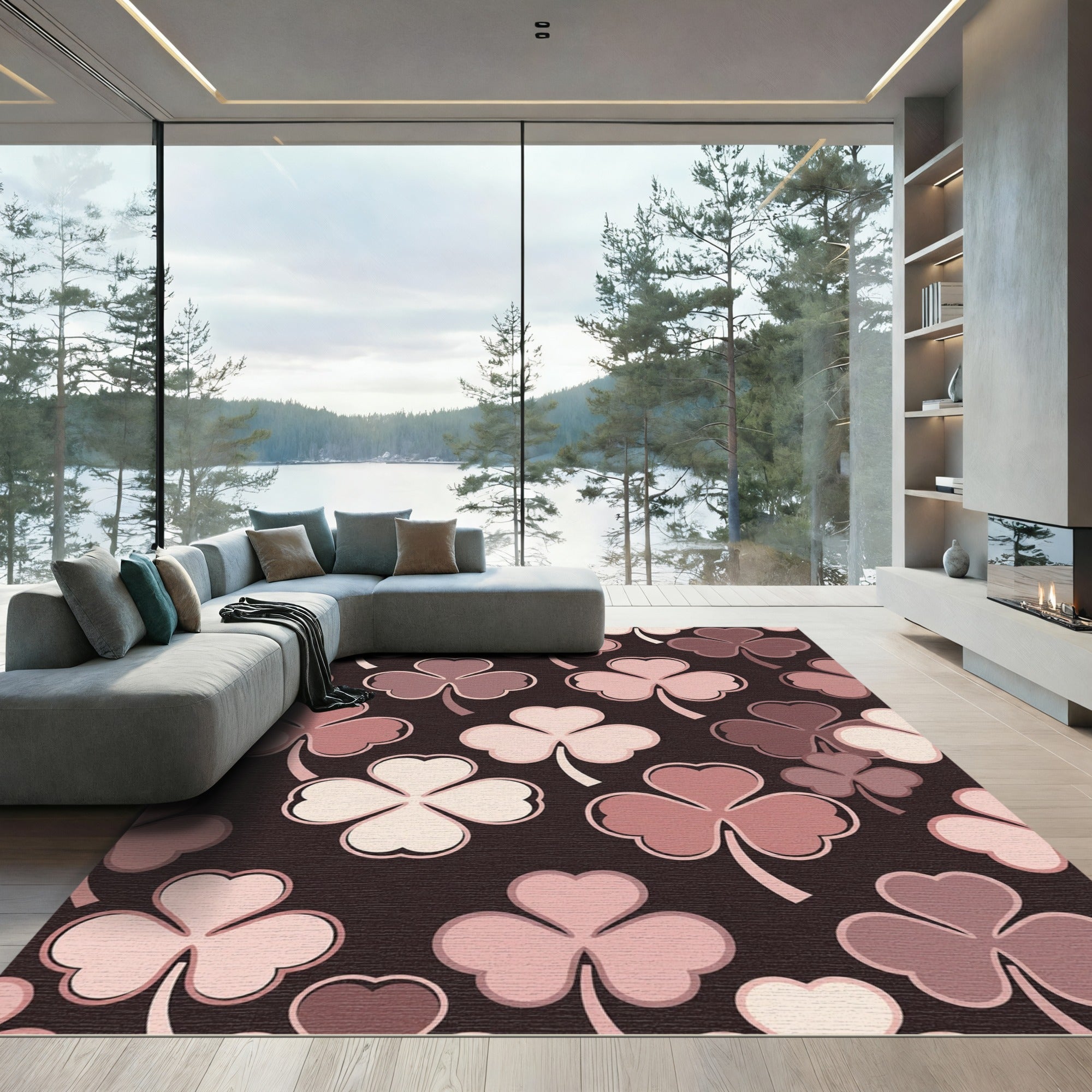 Blush Pink Minimalist Clover Field Rug