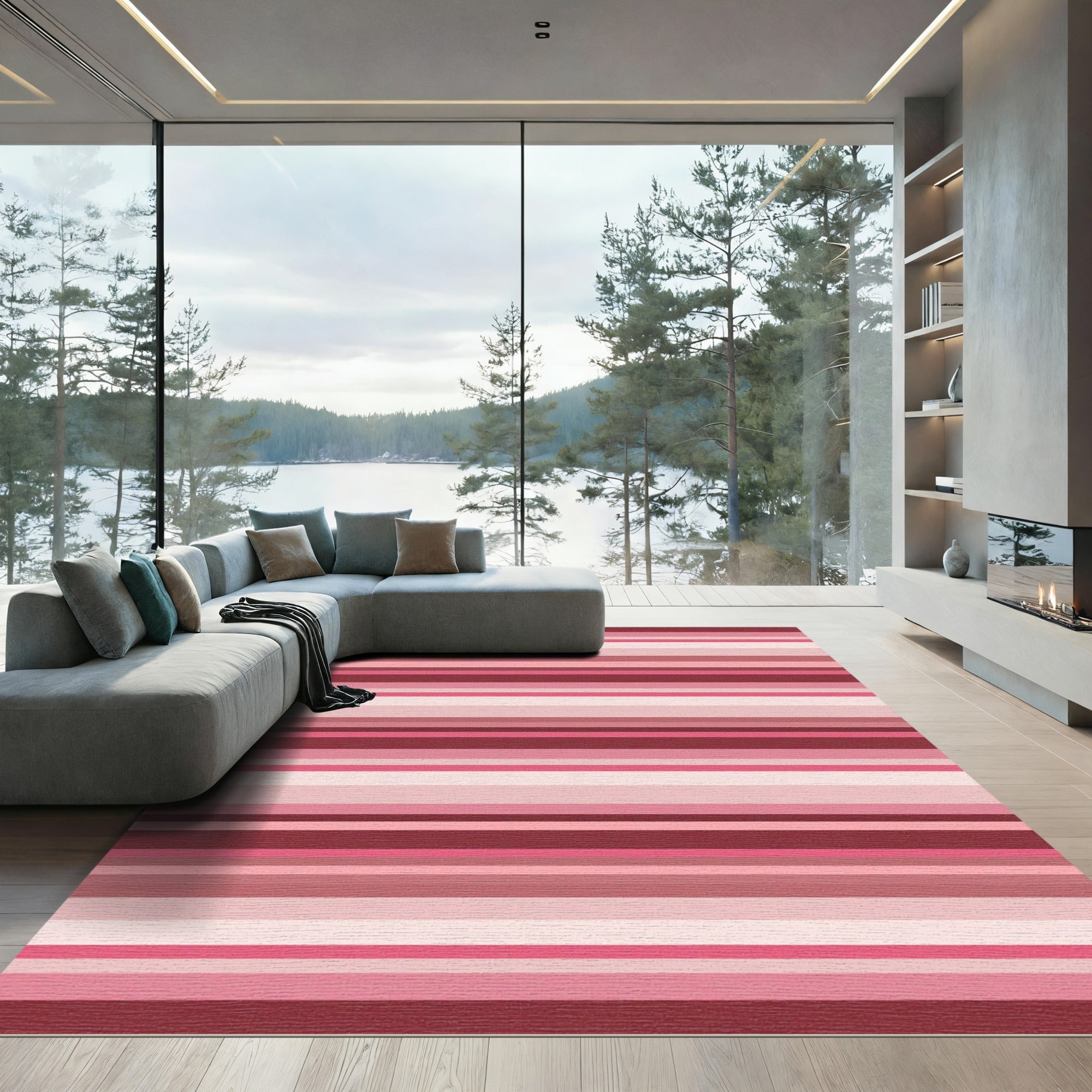Crimson Pink Gradient Stripes Rug