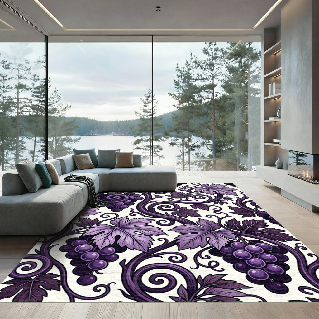 Ornate Purple Grapevine Scroll Rug