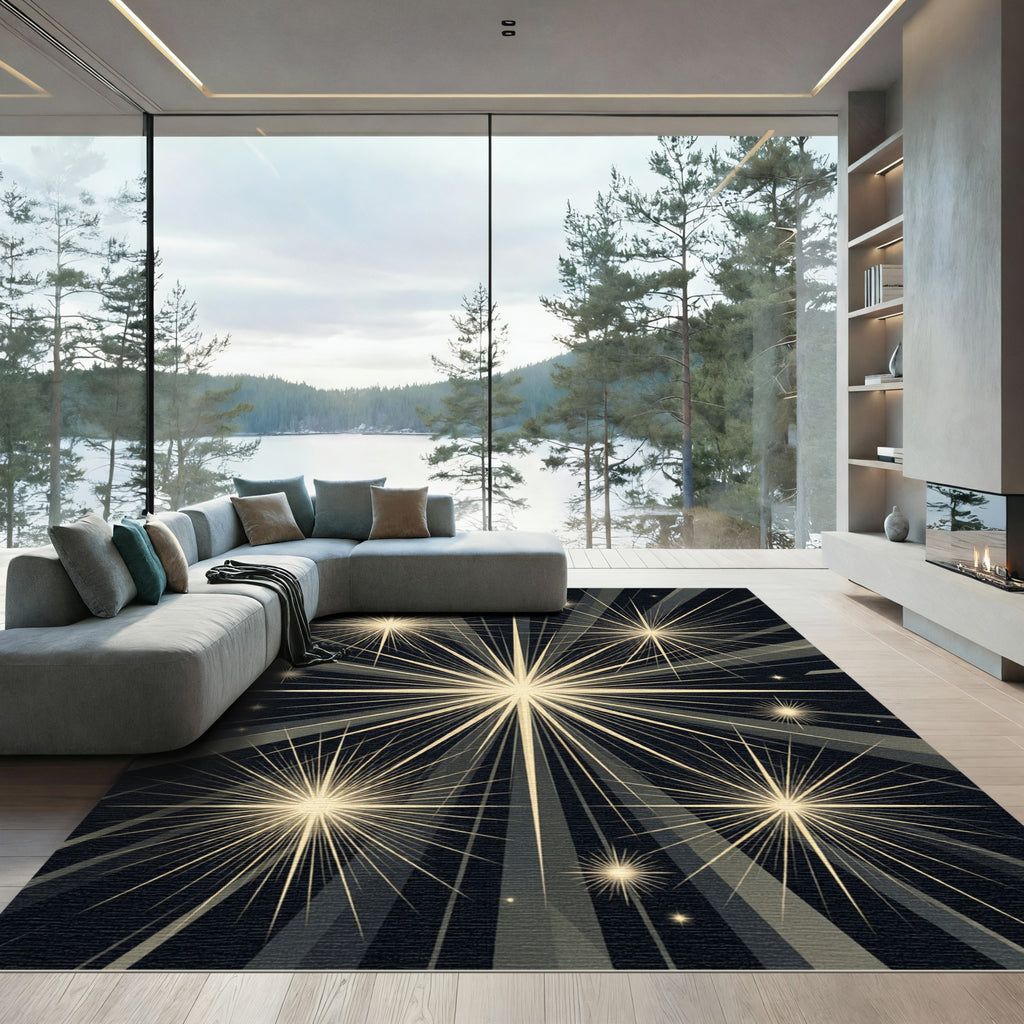 Radiant Golden Starburst Night Rug