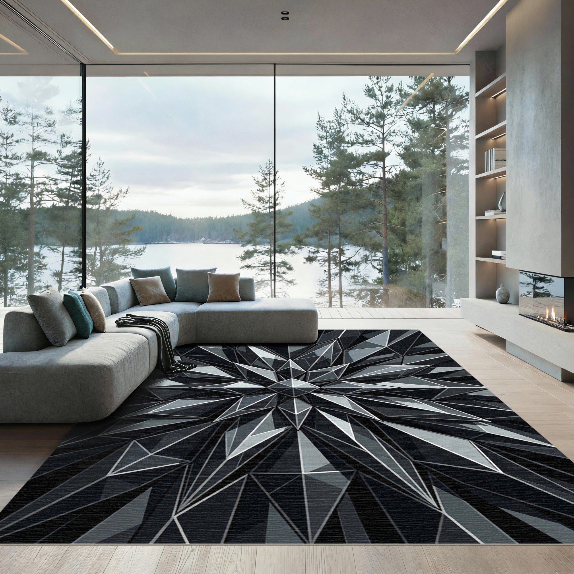 Dark Silver Geometric Facet Sculpture Rug