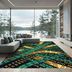 Modern Green and Gold Financial Ticker Rug