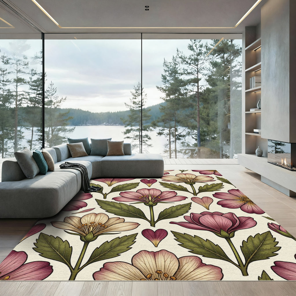 Vintage Romantic Blush Floral Botanical Art Rug