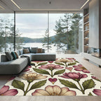 Vintage Romantic Blush Floral Botanical Art Rug