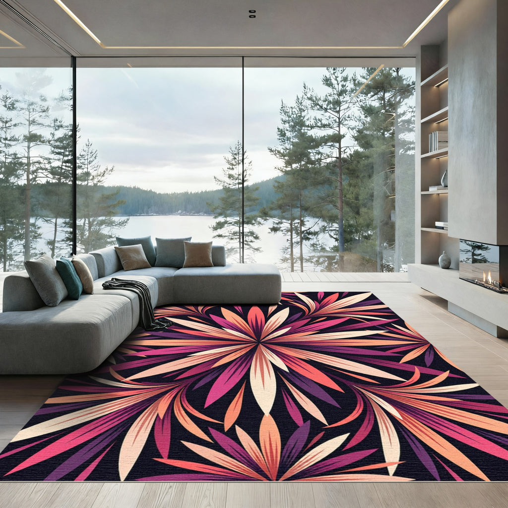Vivid Coral Plum Floral Burst Rug