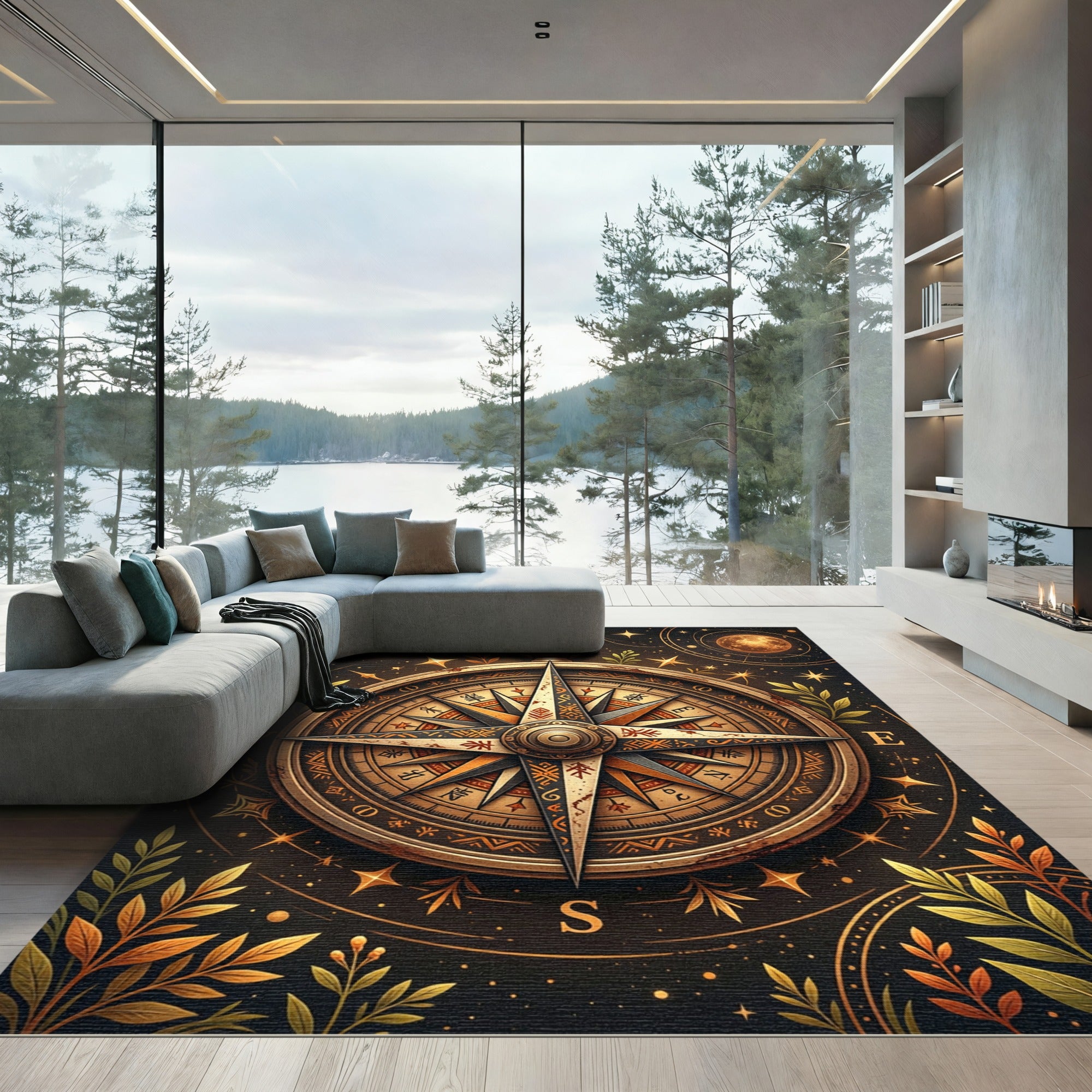 Celestial Compass Golden Star Map Rug
